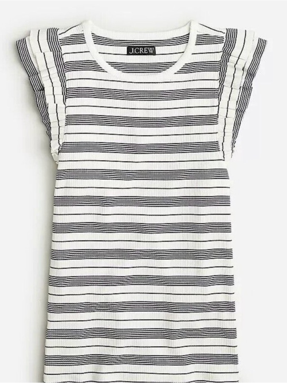 J.‎ Crew Vintage Rib Ruffle-Sleeve Shirt in Stripe Black/White size Medium